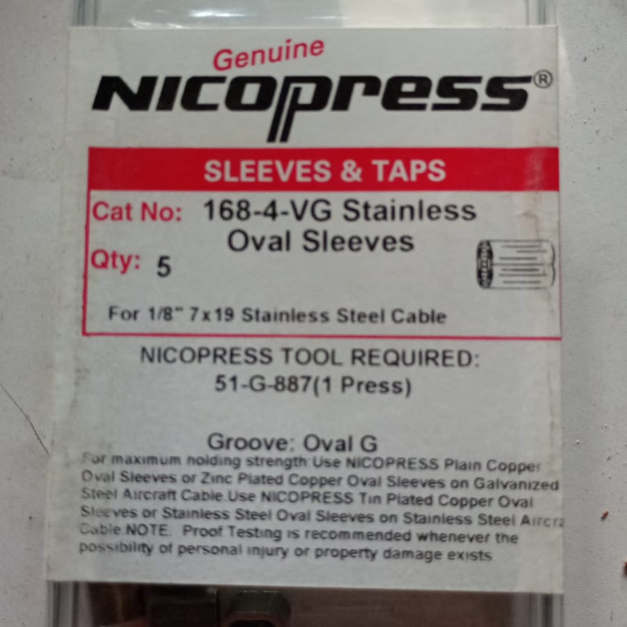 Manguito Nicopress 1/8" Acero Inoxidable para Cable Swage Sleeve